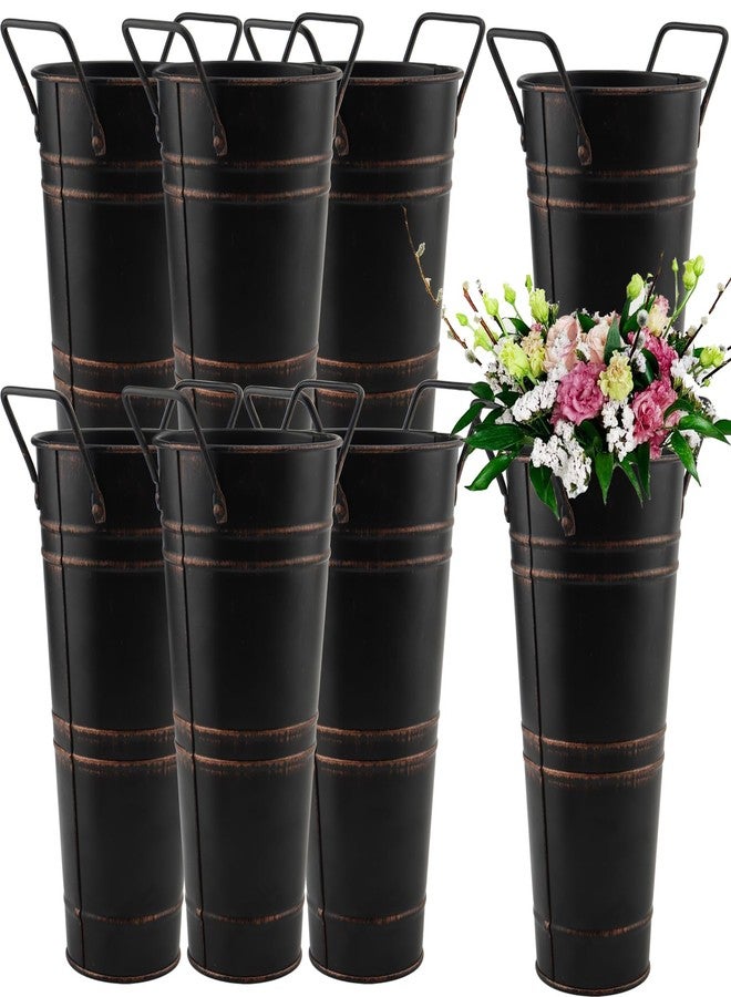 HOIGON 8 PCS Galvanized Metal Flower Vases, 9 Inch Rustic Farmhouse French Bucket with Handles,Metal Flower Holder for Weeding, Table, Home Decoration, Black - Image 1